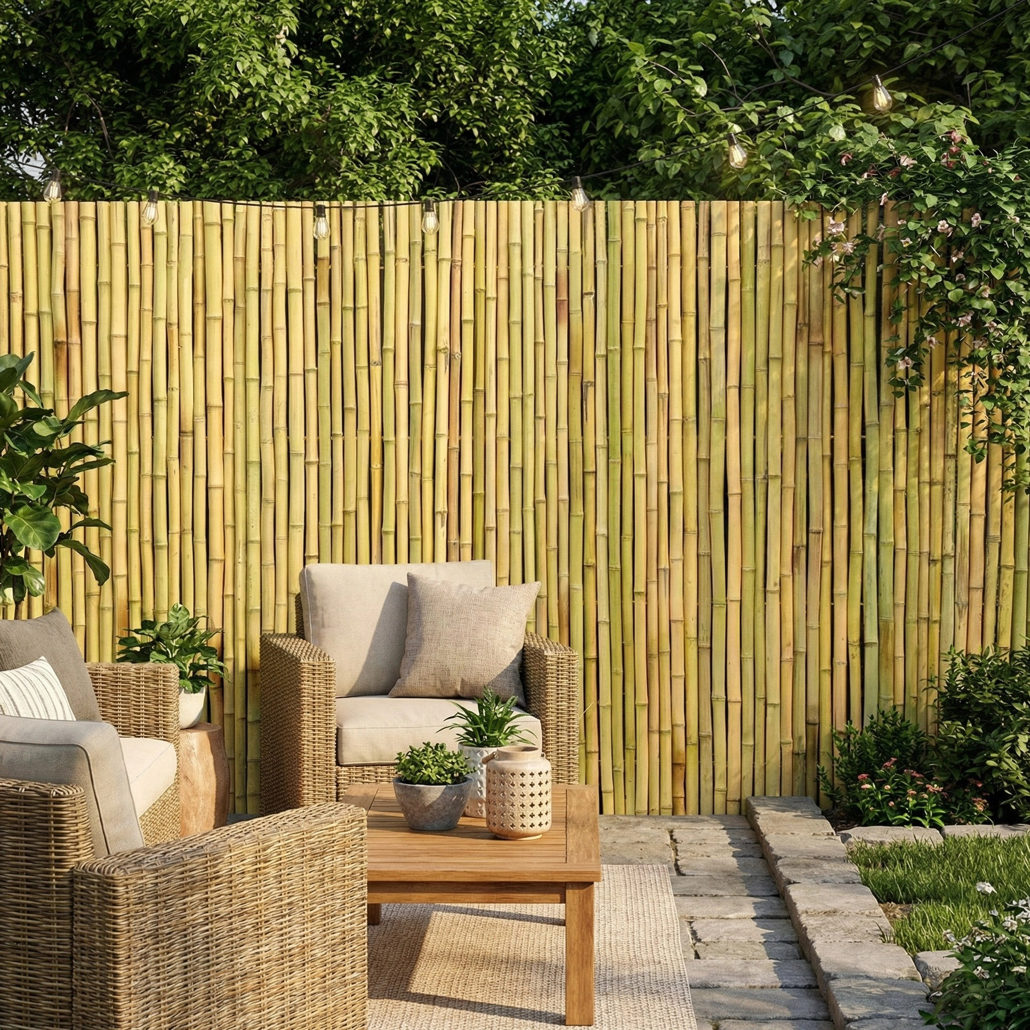 GOGEXX Decorative Natural Bamboo Garden Fence Panel, Outdoor